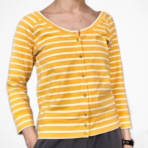 Petit Bateau Breton Striped Sailor Cardigan Yellow White Size Medium
